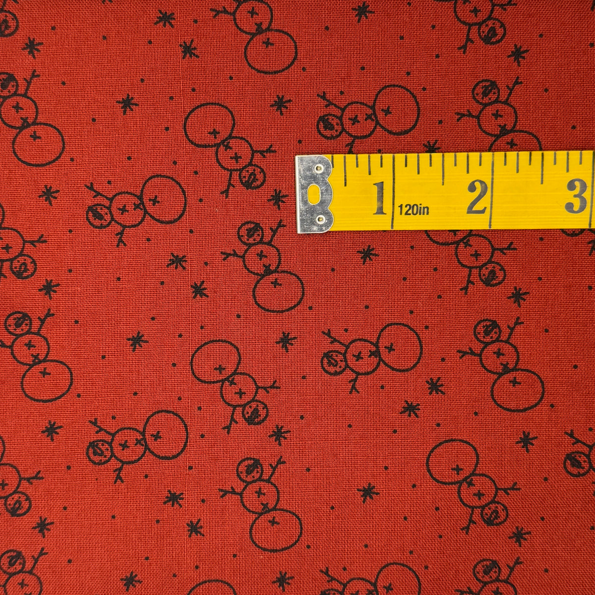 Red With Black Snowmen Outlines Cotton: 2.25 yds