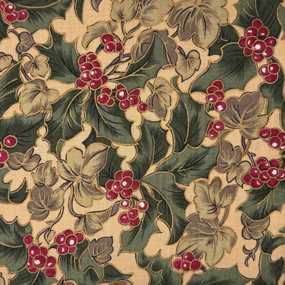 Gold Outlined Holly Berries Cotton: 2.25 yds