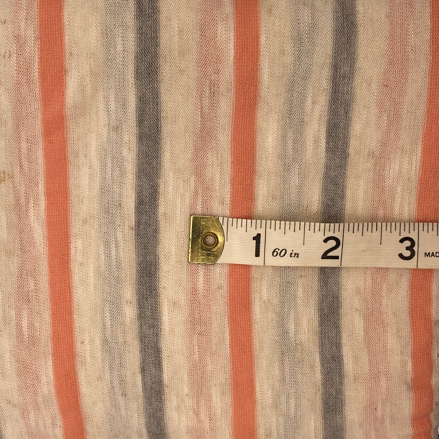 Lightweight Peach/Gray/Cream Stripe 4-Way Stretch Knit Gauze Cotton: 1 yd