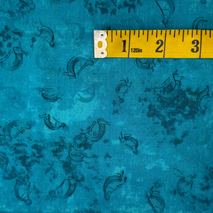 Aqua Tonal Kokopelli Cotton: 1 yd