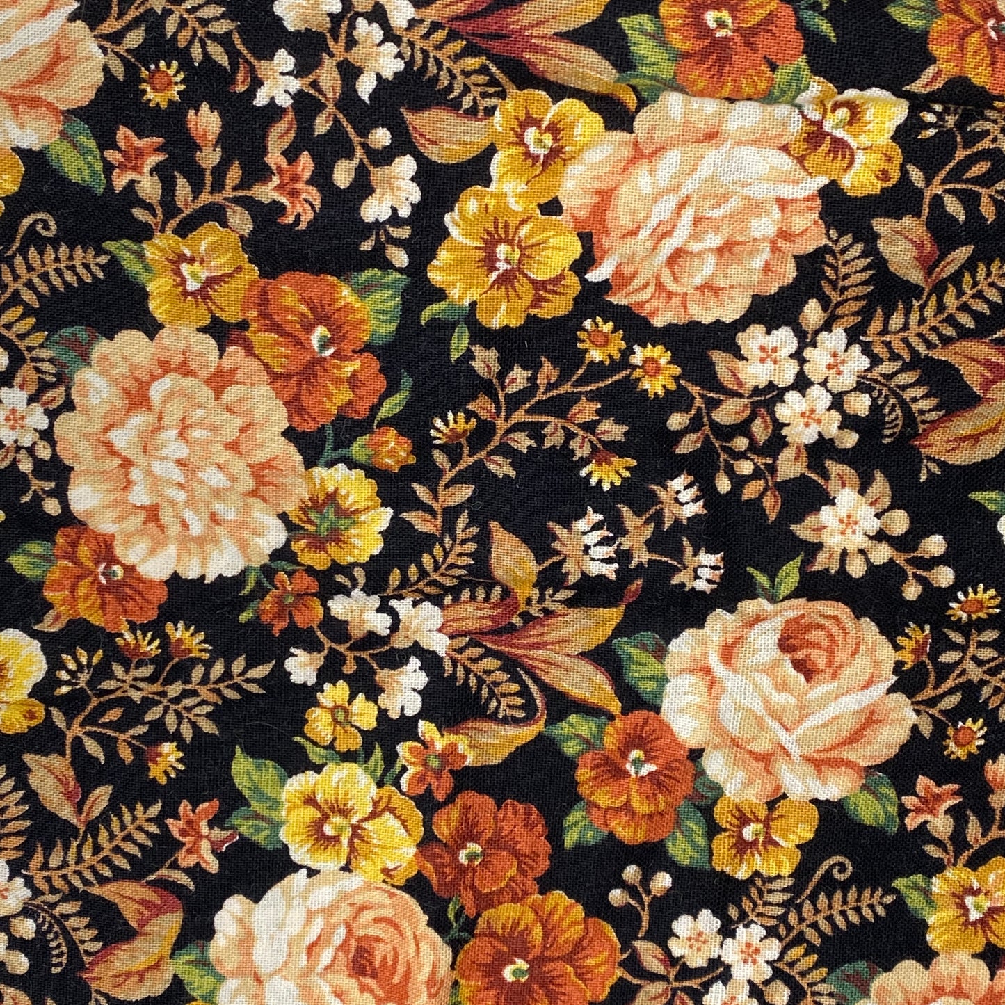 Black With Peach, Orange & Mustard Floral Cotton: 3.5 yds