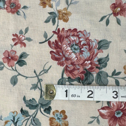 Dusty Rose/Burgundy Floral on Peachy Tan Cotton: 4 yds