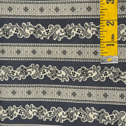 Grey Fancy Vines Stripes Cotton: 2 yds