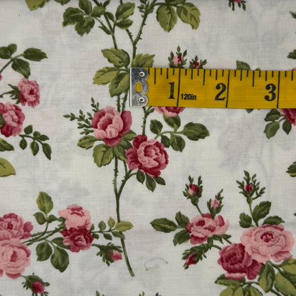 White With Pink Floral Cotton: 1.5 yds