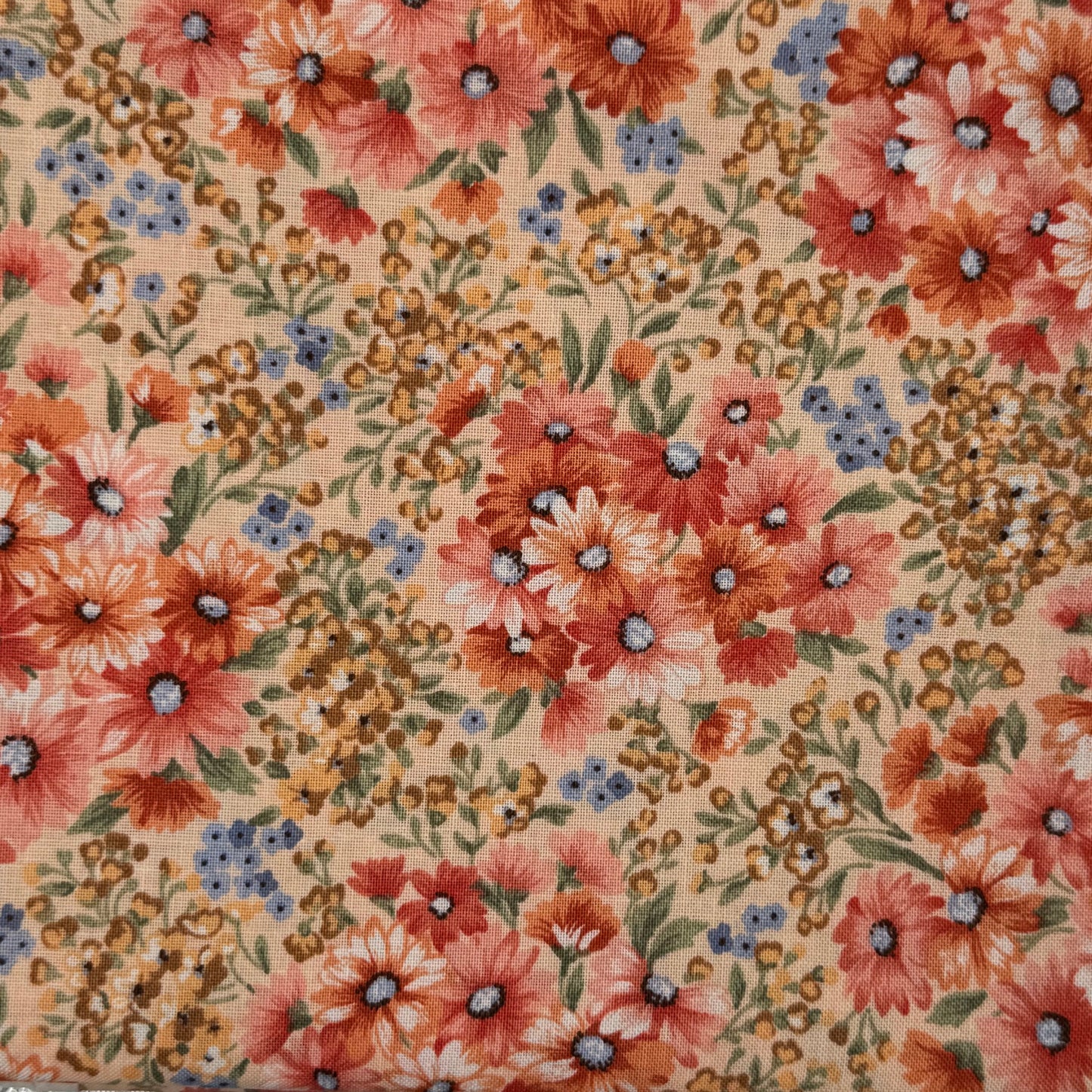 Peach & Blue Floral Cotton Poly Blend: 1.5 yds