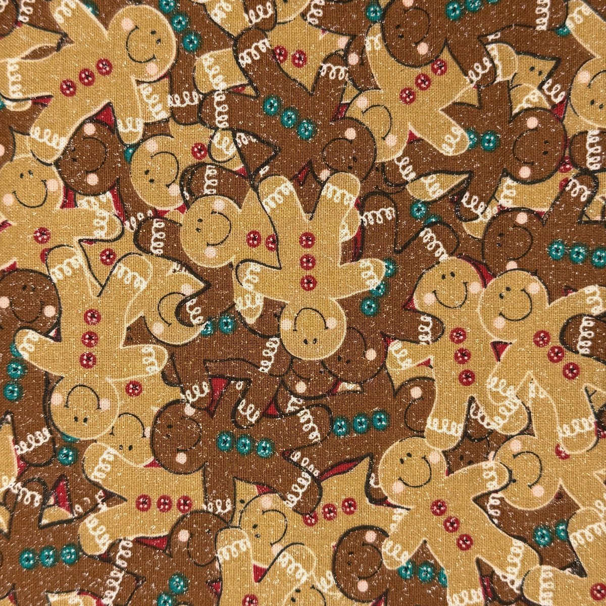 Tan & Dark Brown Sparkly Gingerbread Men Cotton: 2 yds