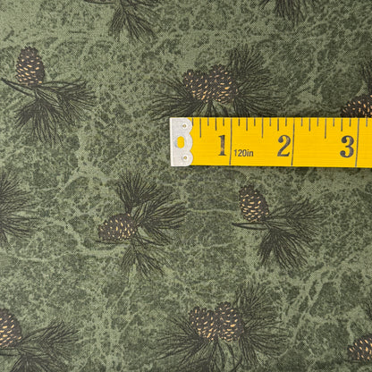 Tonal Green With Subtle Pine Cones Cotton: 1.25 yds