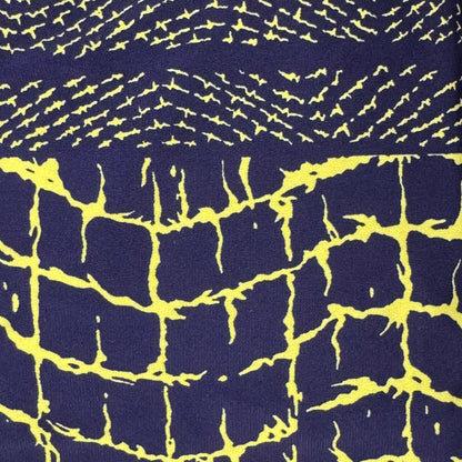 Navy Blue and Yellow Grungey Grid Border Print 4-Way Stretch Poly: 3 yds