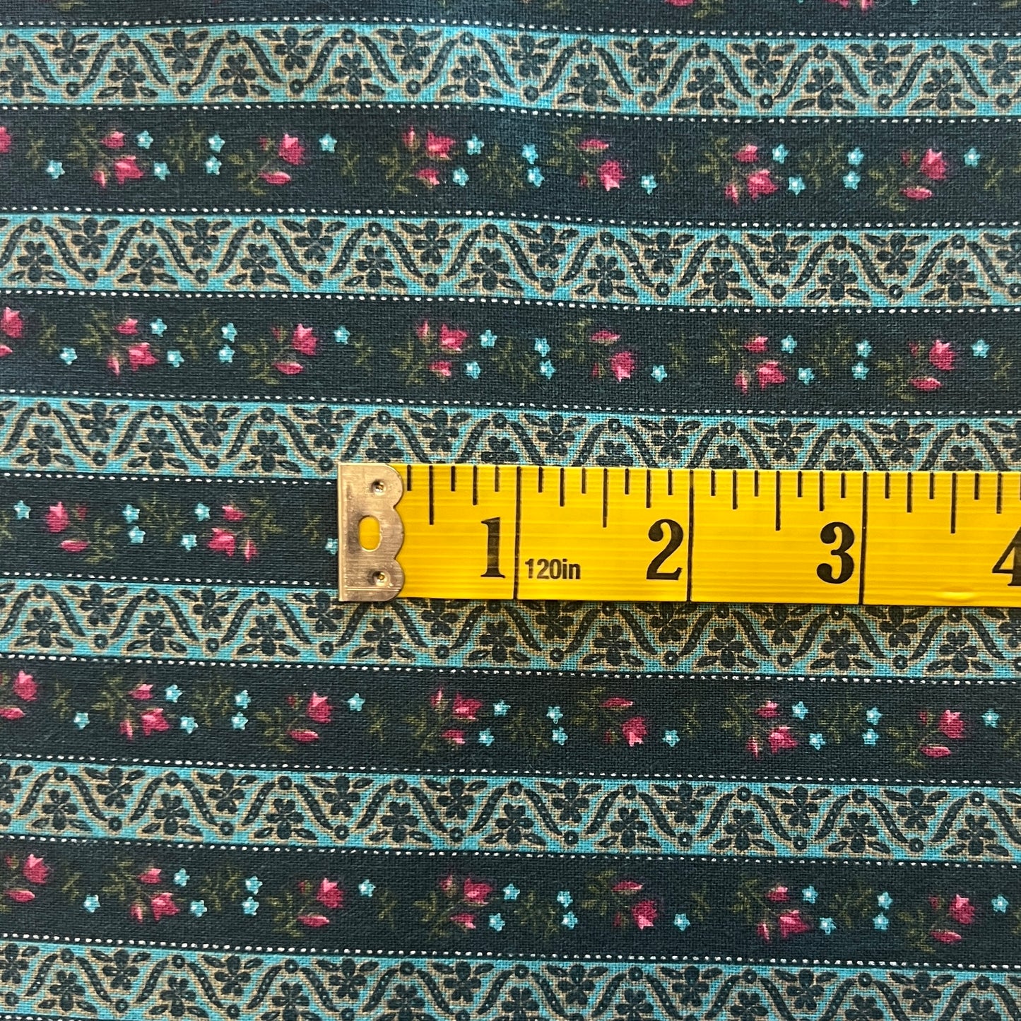 Green Mini Stripe Floral Cotton: 1.5 yds