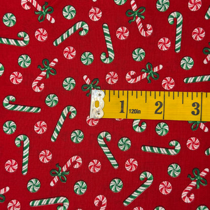Red & Green Peppermint Candies Cotton: 1 yd
