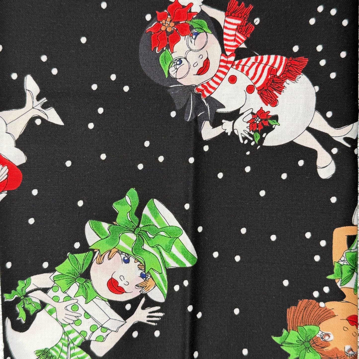 Snowball Ladies on Black Background Cotton: 1 yd