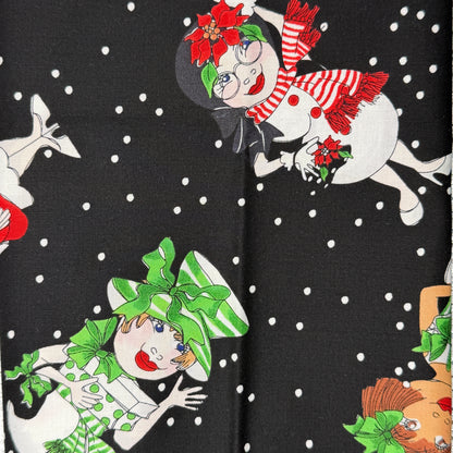Snowball Ladies on Black Background Cotton: 1 yd