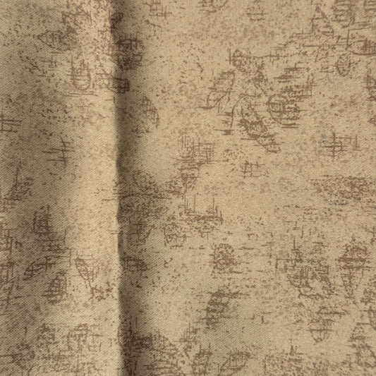 Brown on Tan Abstract Print Satin Poly: 1 yd