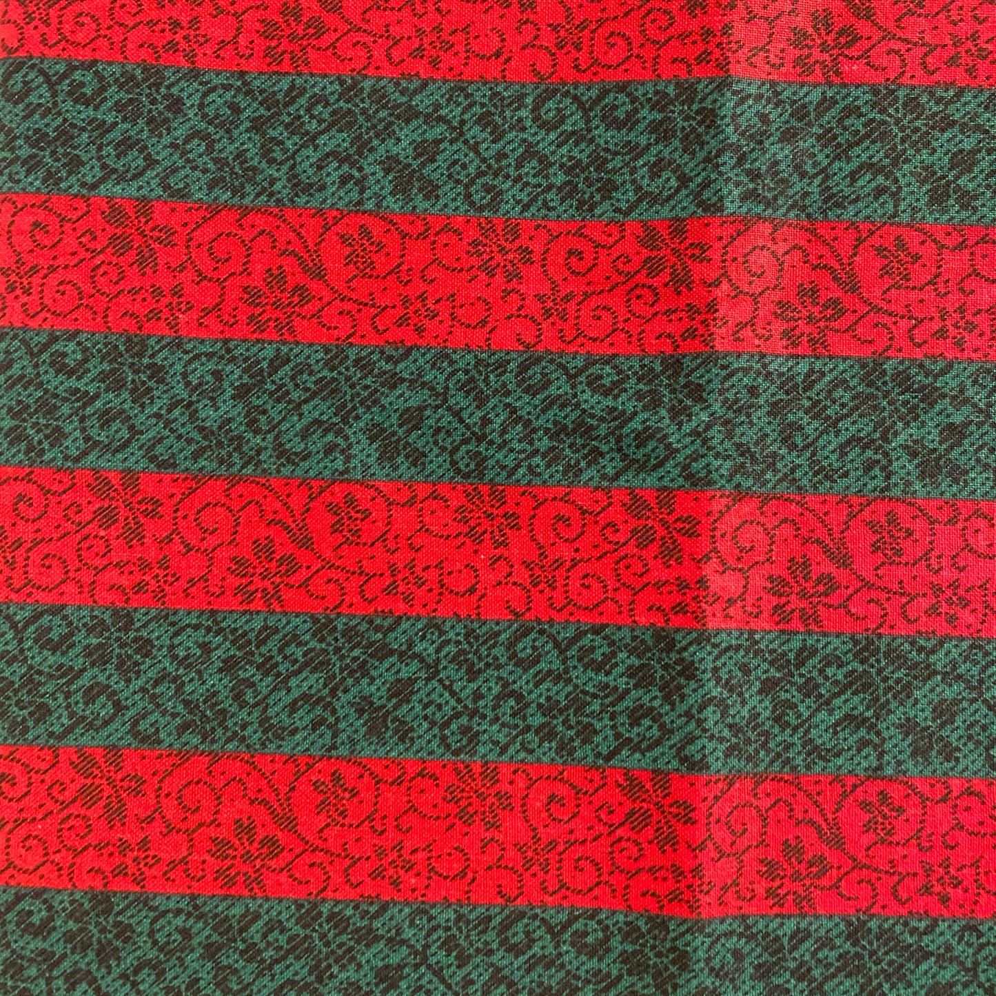 Red & Green Striped Floral Cotton Blend: 1 yd
