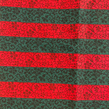 Red & Green Striped Floral Cotton Blend: 1 yd