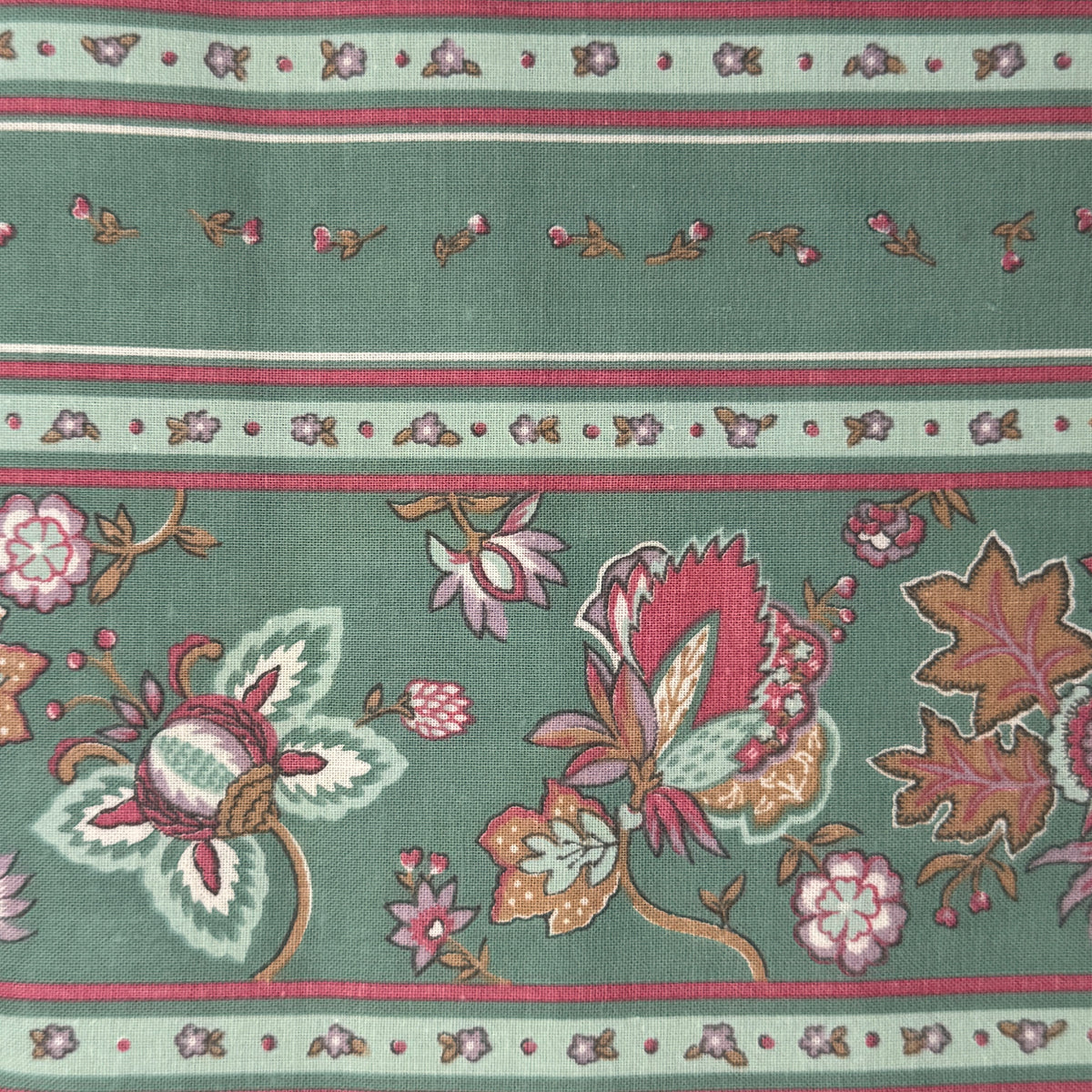 Light Green With Purple & Pink Fancy Floral Striped Cotton: 5 yds
