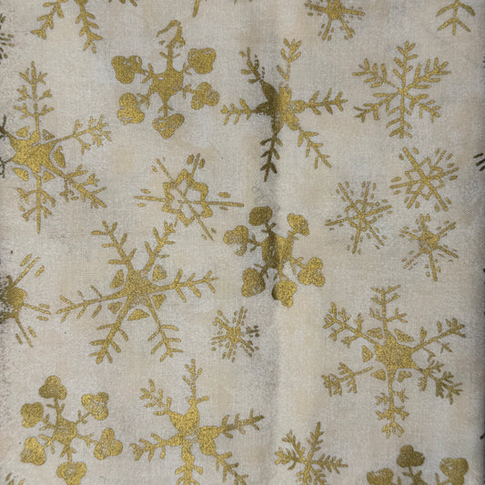 Metallic Gold Snowflakes Cotton: 1 yd