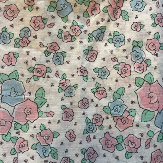 Blue & Pink Floral Cotton: 3 yds