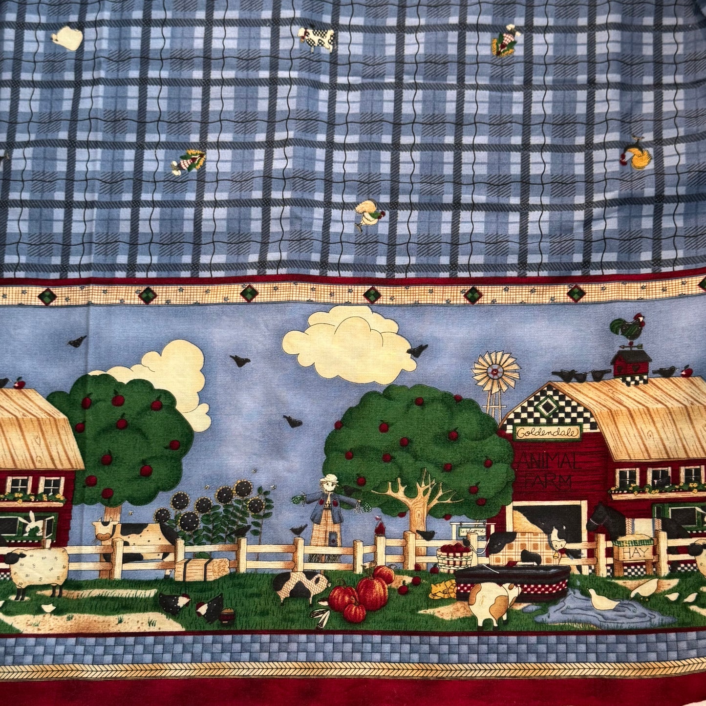 Blue Plaid With Farm Animals Cotton: 1.5 yds