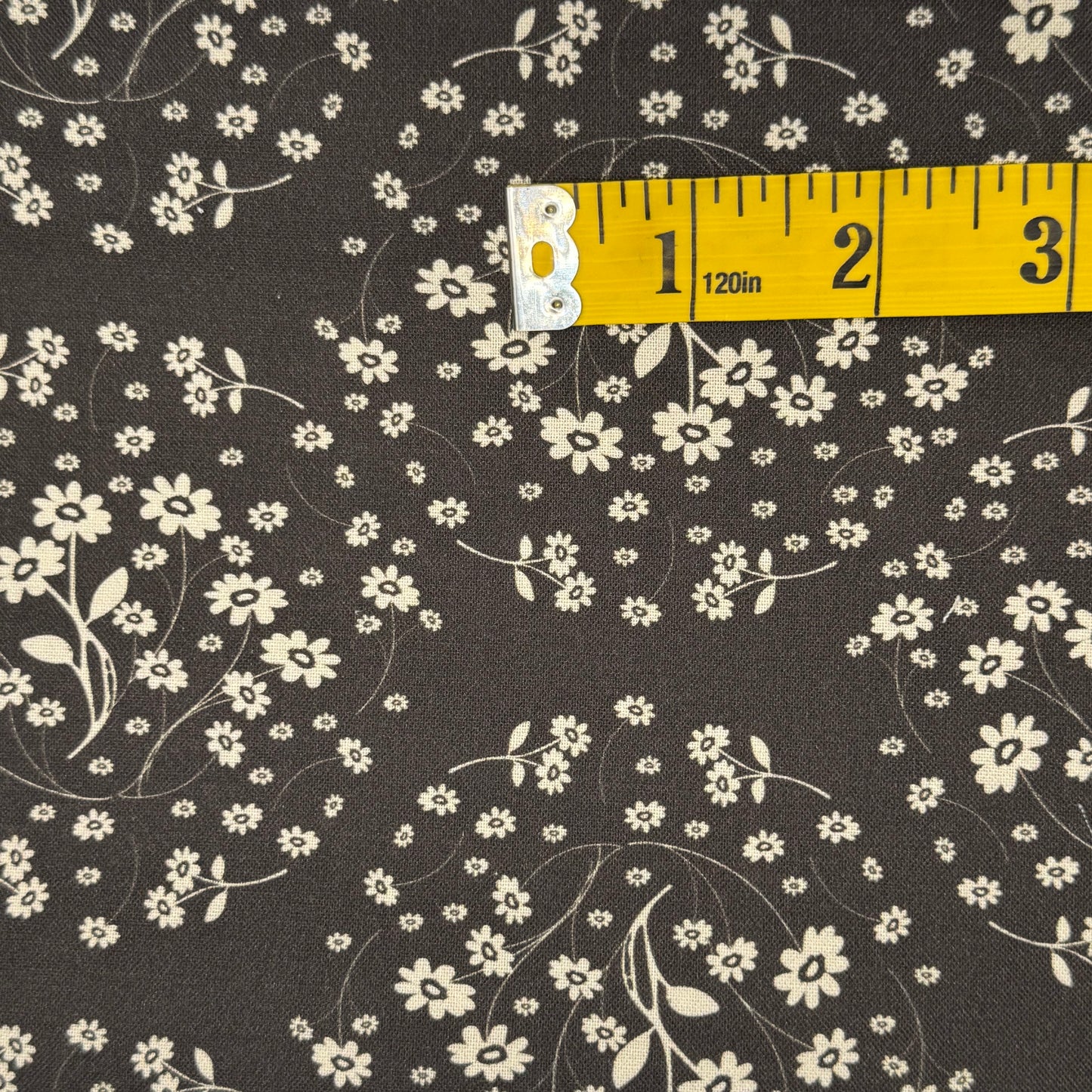 Grey With White Floral Cotton: 2 yds