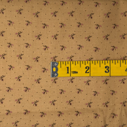 Tan With Brown & Pink Mini Floral Cotton: 1.25 yds