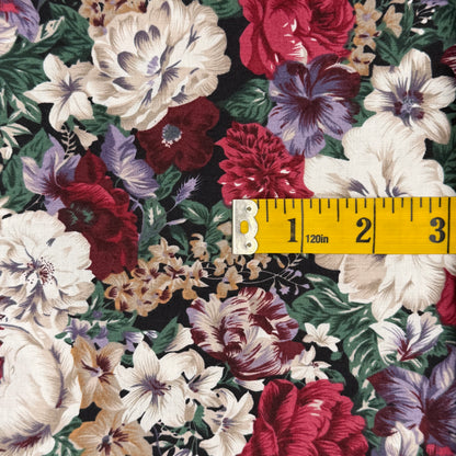 White, Maroon, Light & Purple Floral Cotton Blend: 2 yds