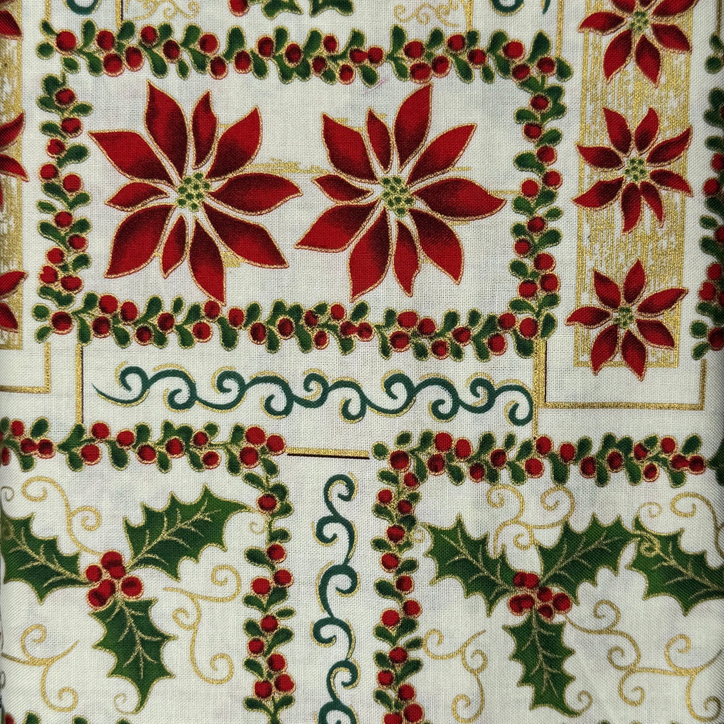 Poinsettias & Holly Cotton: 2.5 yds