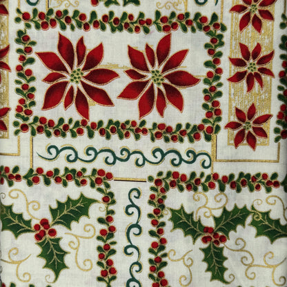 Poinsettias & Holly Cotton: 2.5 yds