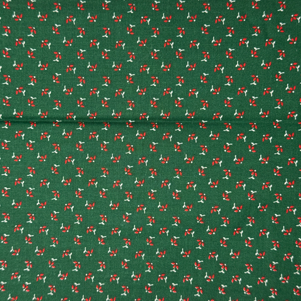 Green With Red Mini Floral Starched Cotton Blend: 1 yd