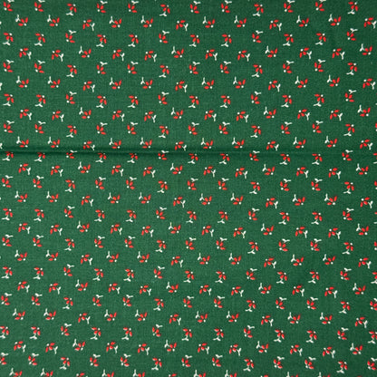 Green With Red Mini Floral Starched Cotton Blend: 1 yd