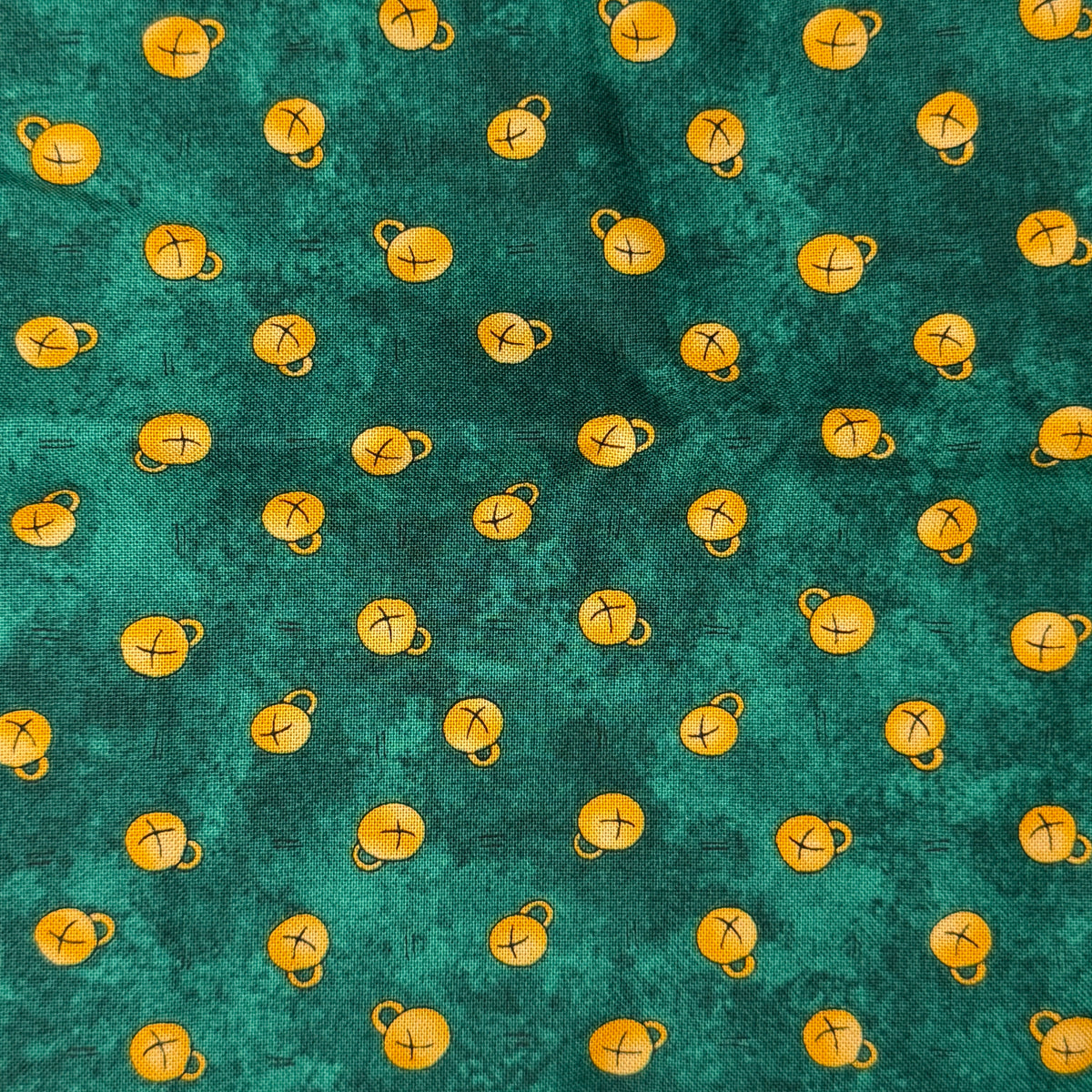 Tonal Green With Jingle Bells Cotton: 2.25 yds