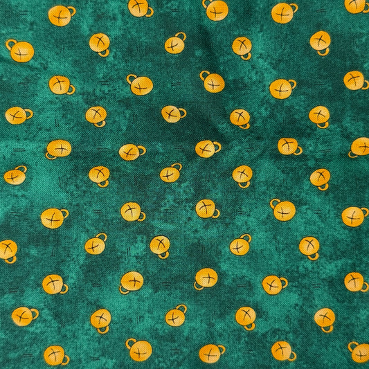 Tonal Green With Jingle Bells Cotton: 2.25 yds