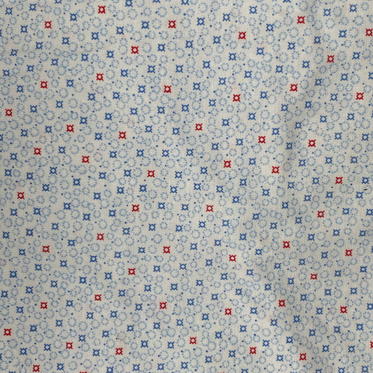 Blue & Red Geometric Cotton: 3 yds