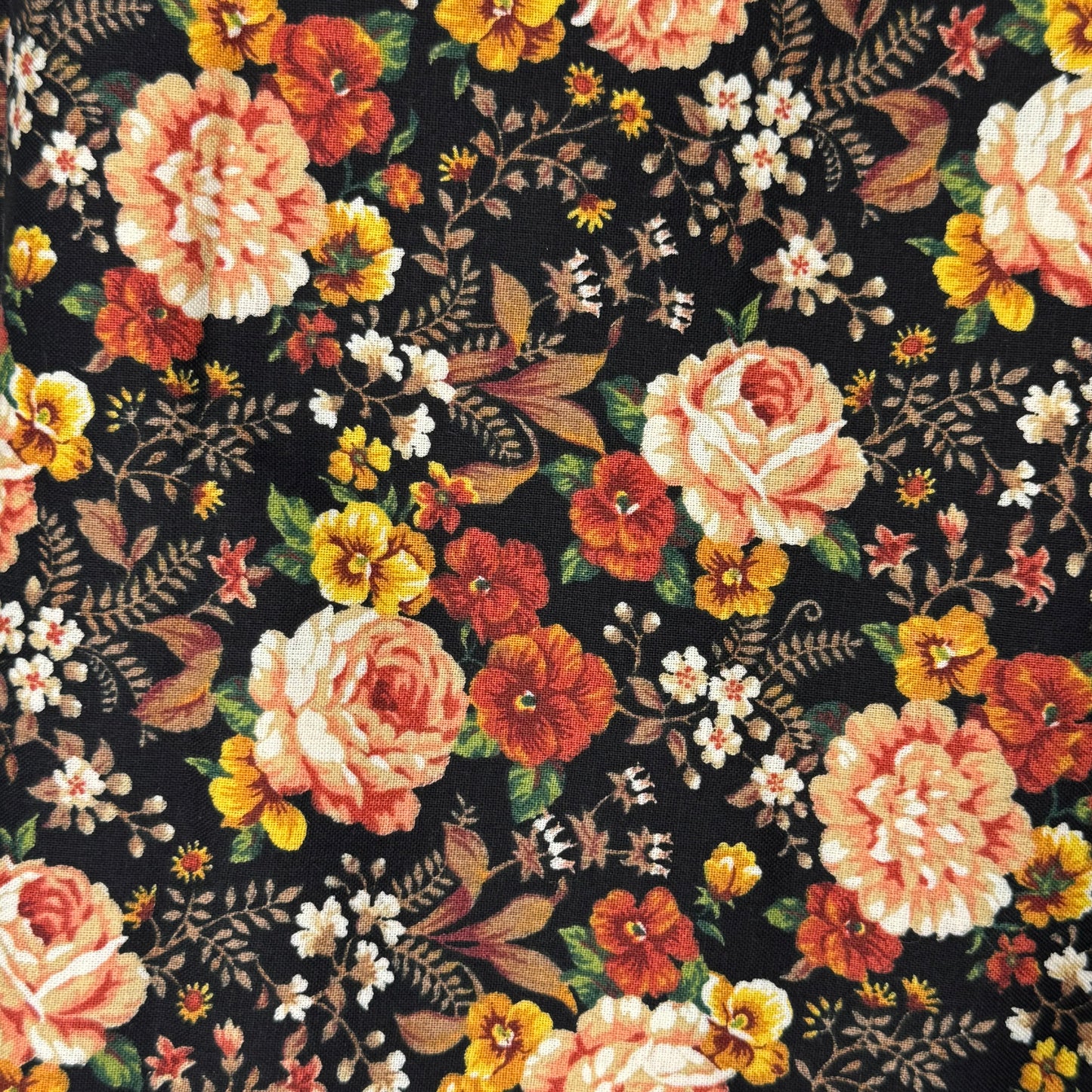 Black With Pink, Orange & Mustard Floral Cotton: 2 yds