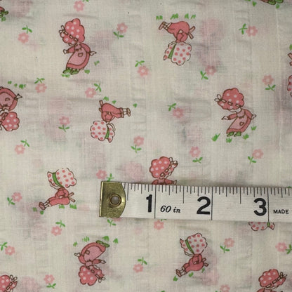 Pink/Green Bonnet Girl Novelty Print Seersucker Cotton: 4 yds