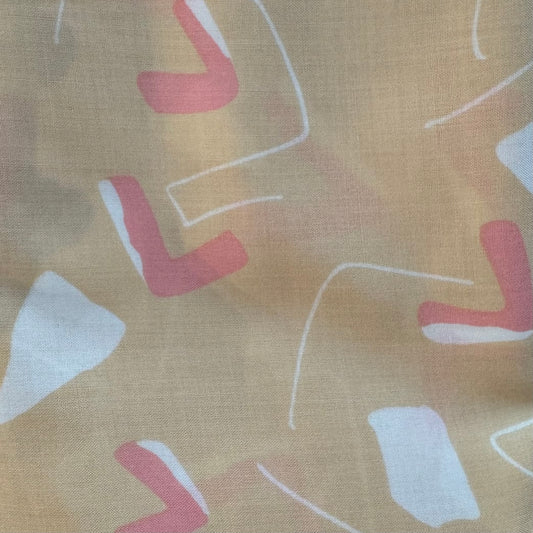 Cream, White & Pink Boomerang Cotton Poly Blend: 4 yds