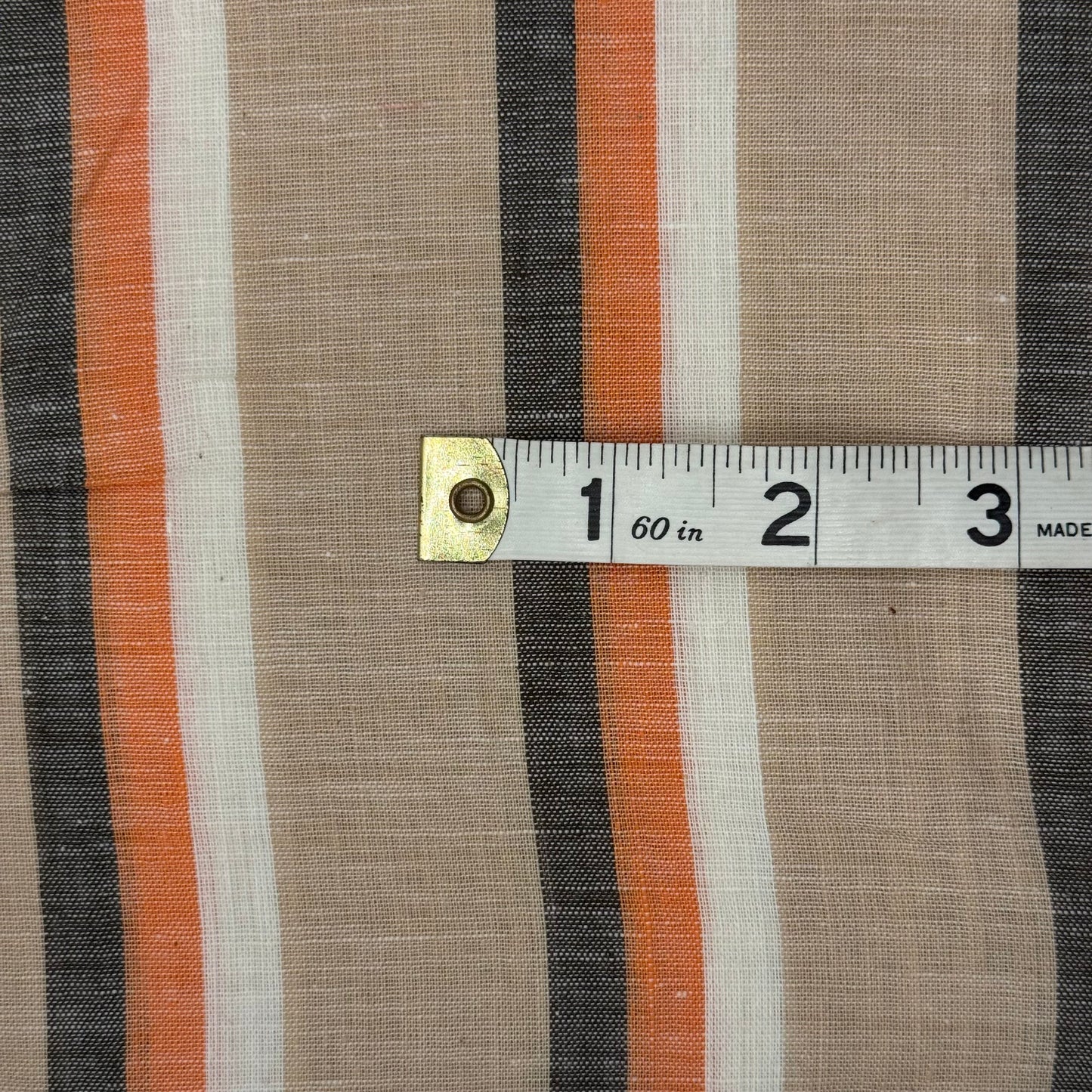 Peach/Tan/Black/Soft White Striped Crossweave Cotton Shirting: 2 yds