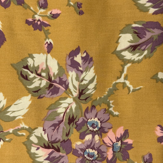 Tan With Purple & Pink Floral Cotton Blend: 2 yds