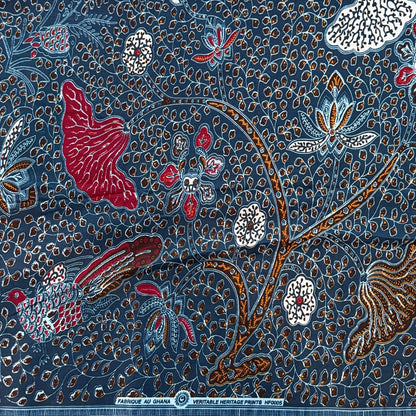 Blue & Red Floral Wax Print Cotton: 2 yds