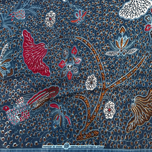 Blue & Red Floral Wax Print Cotton: 2 yds