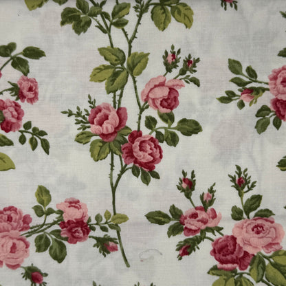 White With Pink Floral Cotton: 1.5 yds