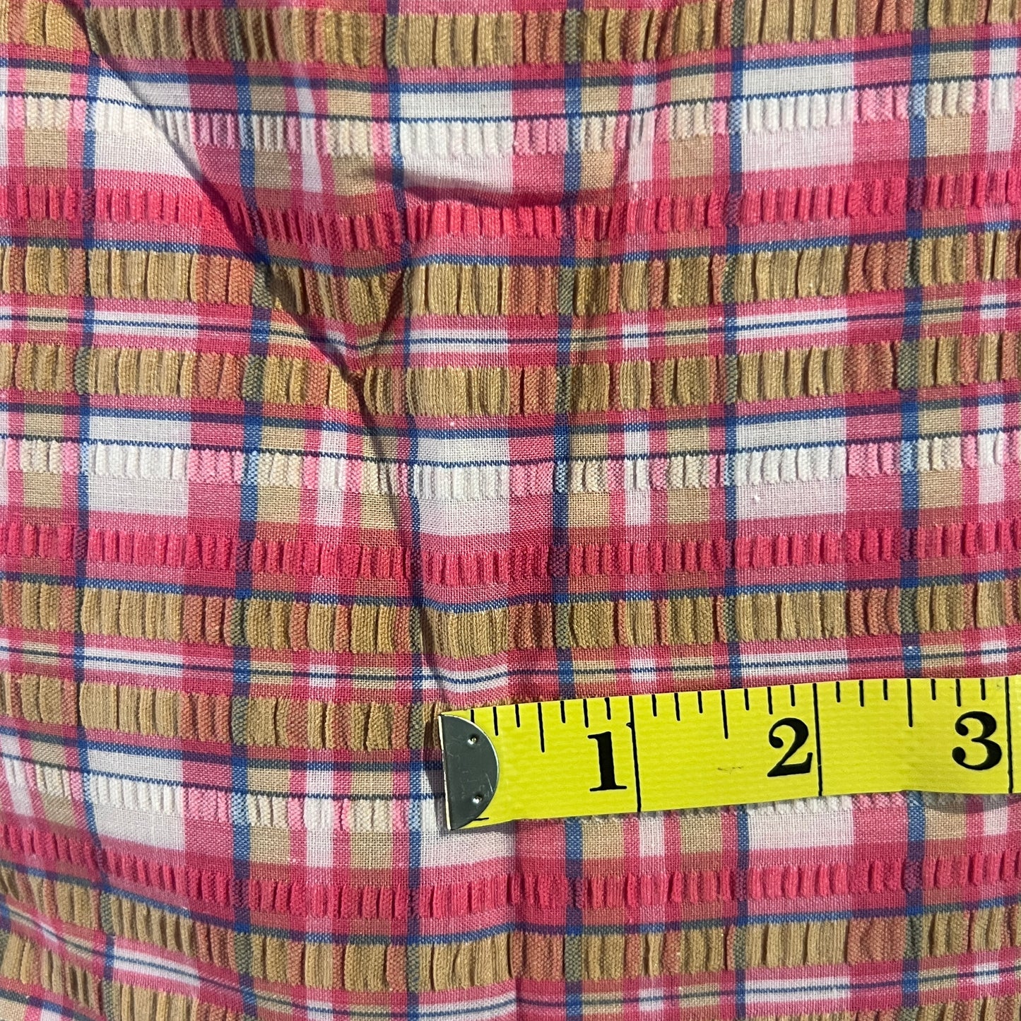 Pink, Blue & Gold Plaid Seersucker: 2 yds