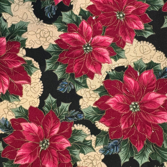 Fancy Poinsettias Cotton: 1 yd