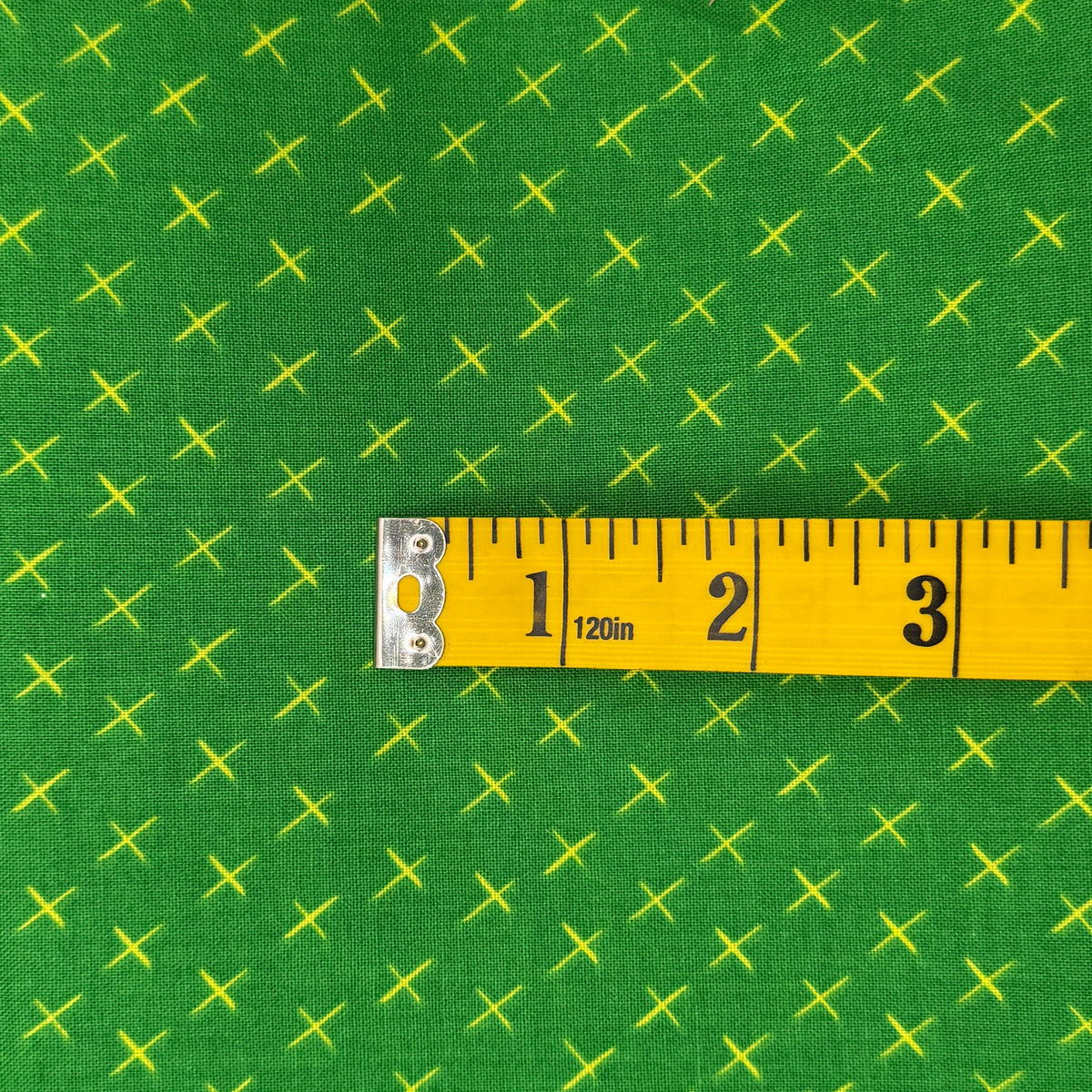 Green With Yellow Cross Marks Cotton: 2 yds