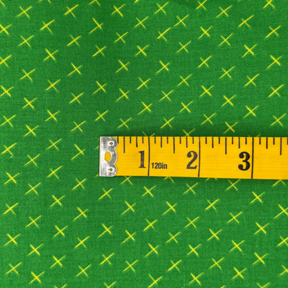 Green With Yellow Cross Marks Cotton: 2 yds