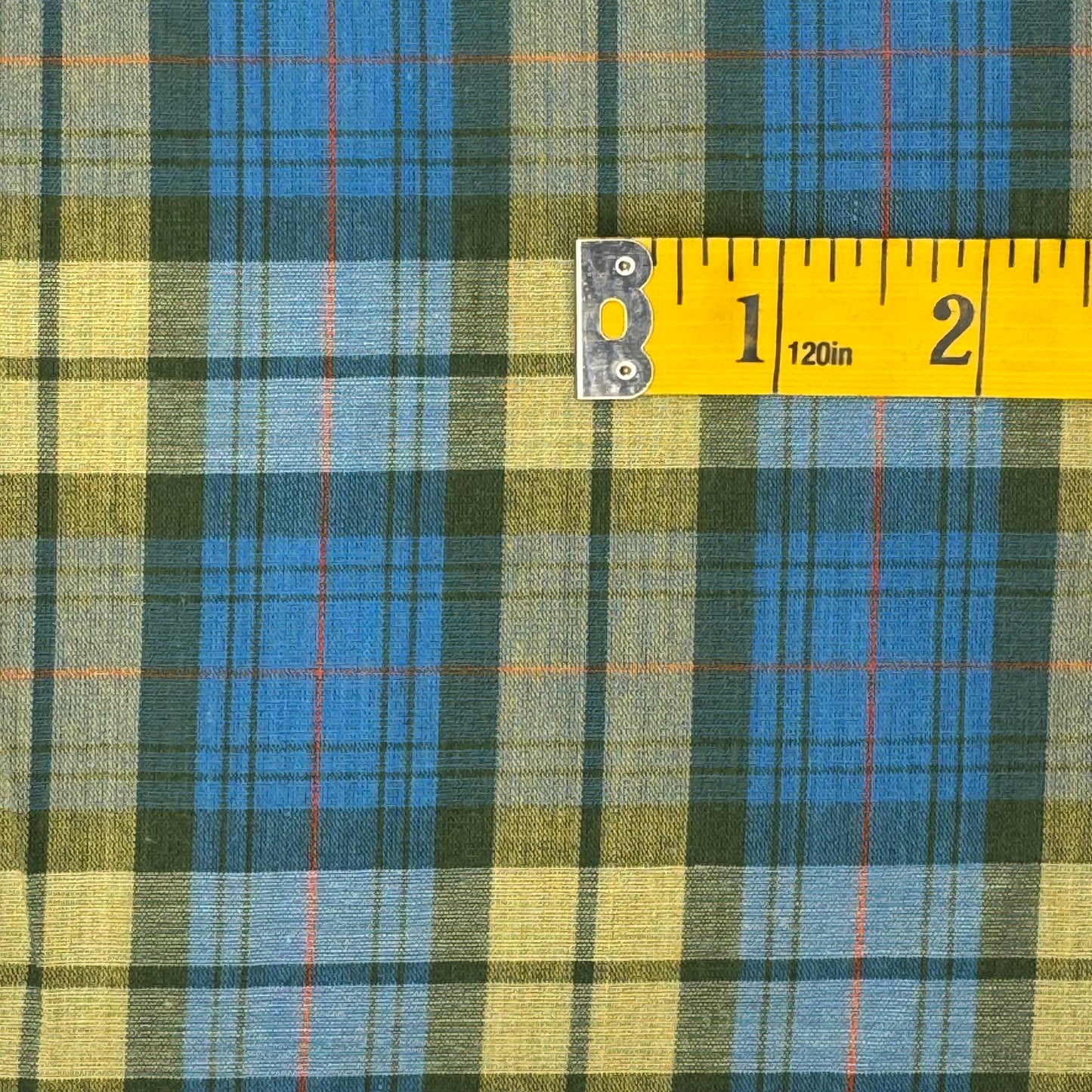Blue & Green Plaid Cotton Poly Blend Shirting: 4 yds