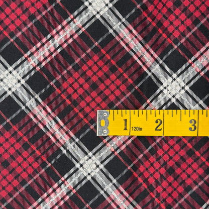 Red Black & Metallic Silver Plaid Cotton: 2 yds