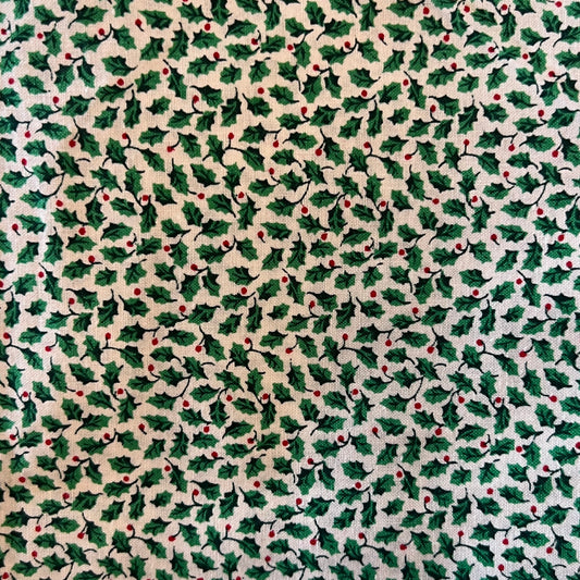 White With Holly Berries Cotton: 1.5 yds