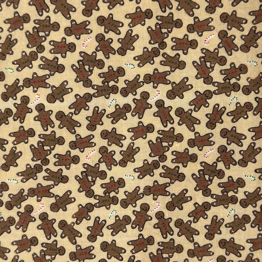 Tan/Brown Gingerbread People Novelty Print Cotton: 3 yds