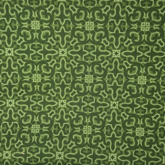 Green Block Print Cotton: 2 yds